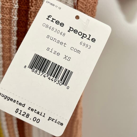 Free People Mini Dress Womens XS Lollipop Sunset Stripe Knit Boho Festival 70s - Picture 14 of 14